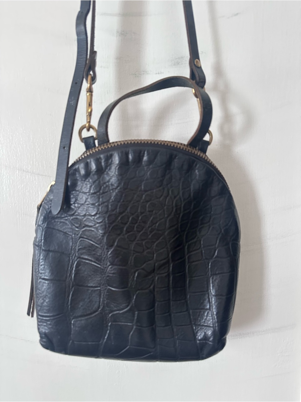 Eleven Thirty Anni Mini Black Croc-Embossed Leather Crossbody Bag